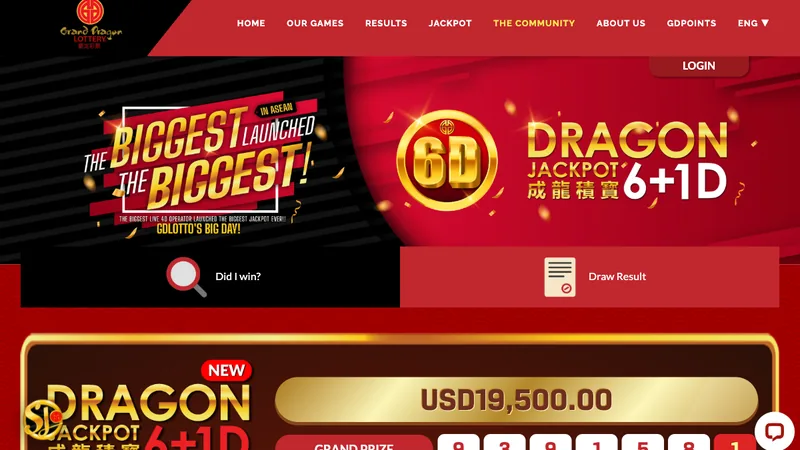 Grand Dragon Lottery branding with Dragon Jackpot 6+1D