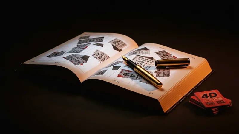 How to play 4D lottery guide book with gold pen and betting slips
